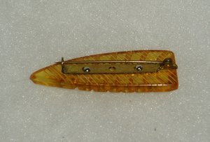 Bakelite Brooch Pin, Art Deco Vintage Carved Applejuice, Rhinestones