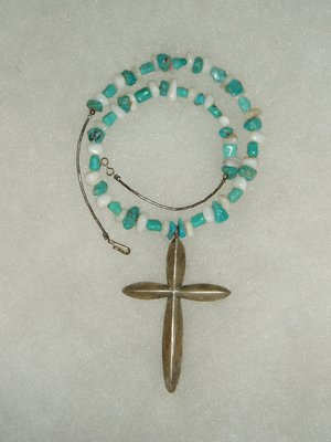 Sterling Cross and Turquoise Necklace, Southwestern Style