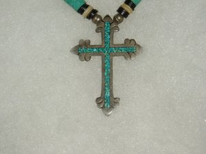 Sterling Cross Necklace with Turquoise Inlay, Southwestern Style