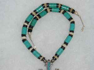 Sterling Cross Necklace with Turquoise Inlay, Southwestern Style