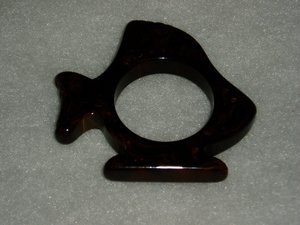 Vintage Bakelite Napkin Ring, Fish, Brown Gold Marbled, Tested