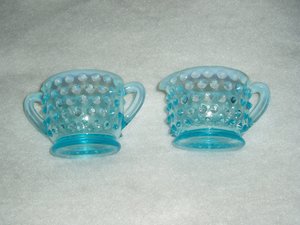 Vintage Fenton Cream and Sugar, Blue Opalescent