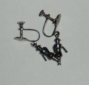 Vintage Earrings, Robots or Human Figures with Movable Arms, Steampunk, Art Deco