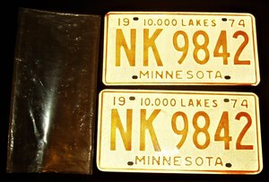 License Plates Matched Pair Minnesota 1974, Mint Never Used