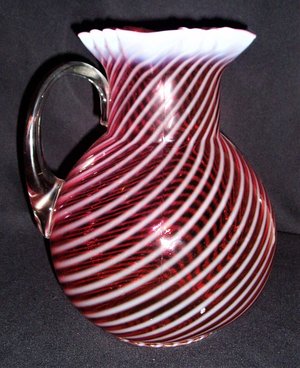 Northwood No. 319 Cranberry Opalescent Swirl Pitcher