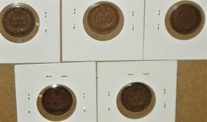Indian Head Pennies, 5 Different Dates, Grade = Good, Group #2