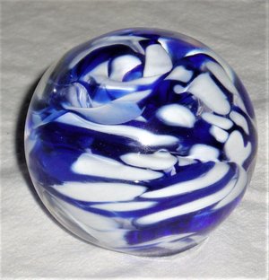 Signed Paperweight, Jim Karg, Blue White