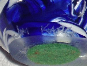 Signed Paperweight, Jim Karg, Blue White