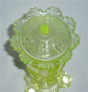 Dewey Parfait, Vaseline Uranium Canary Glass, Greentown