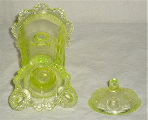 Dewey Parfait, Vaseline Uranium Canary Glass, Greentown