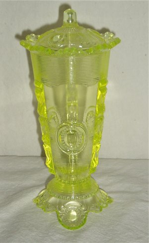 Dewey Parfait, Vaseline Uranium Canary Glass, Greentown