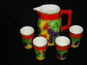 Rare Czech Pitcher and Glasses Set, Ditmar Urbach, Art Deco