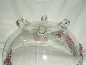 Footed Crystal Fruit Bowl, Raised Colored Fruit Accents