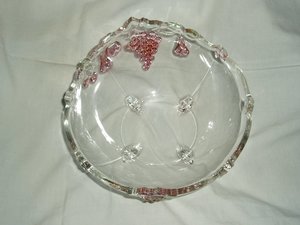 Footed Crystal Fruit Bowl, Raised Colored Fruit Accents