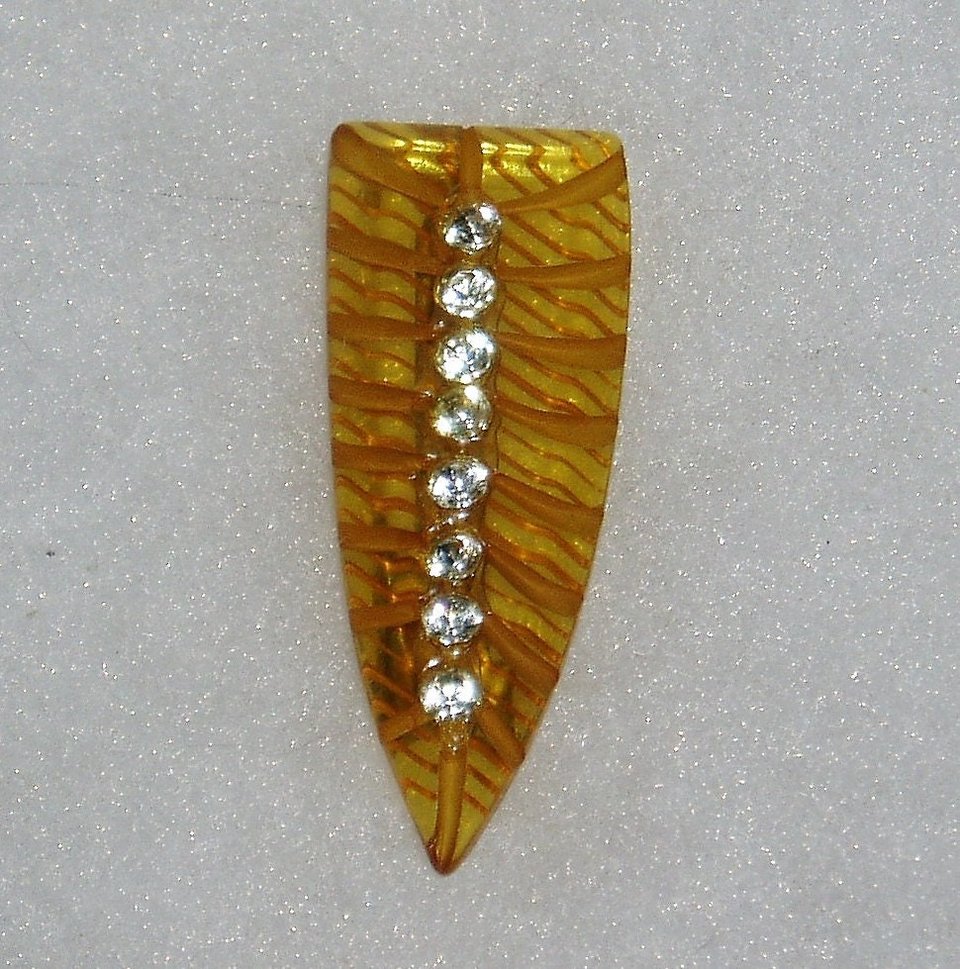 Bakelite Brooch Pin, Art Deco Vintage Carved Applejuice, Rhinestones