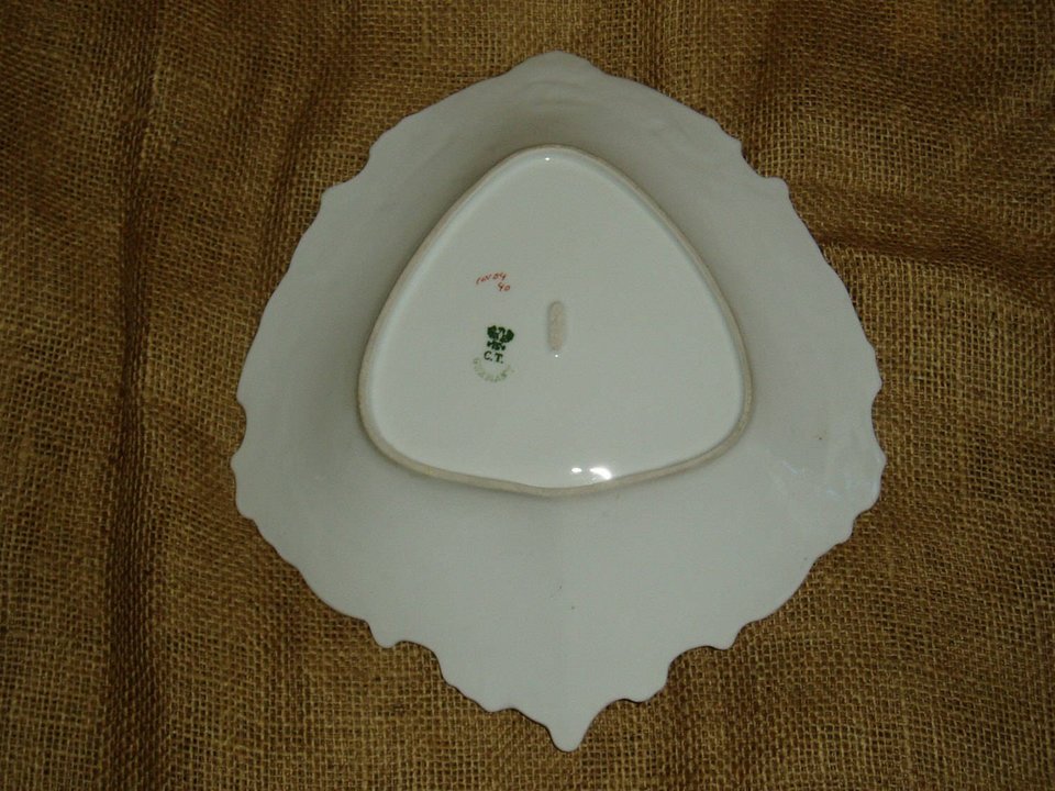 Carl Tielsch German Porcelain Bowl, Unusual Triangular Shape, Floral