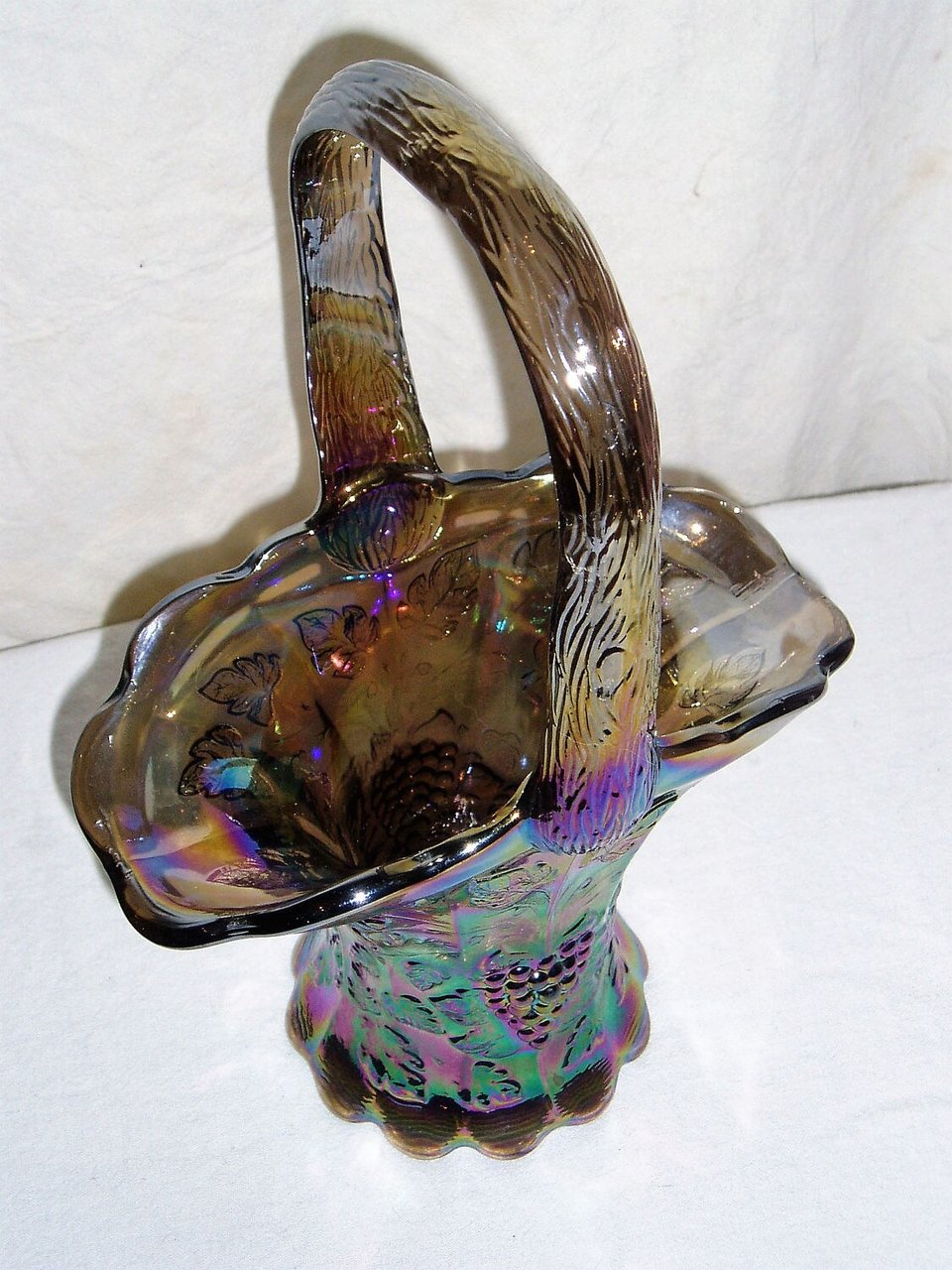 Rare Westmoreland Carnival Basket, Smoke Paneled Grape, Free USA Shipping