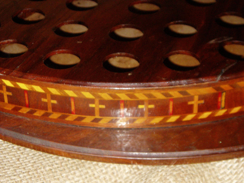 Antique Wood Inlaid Marquetry Communion Tray, Folk Art