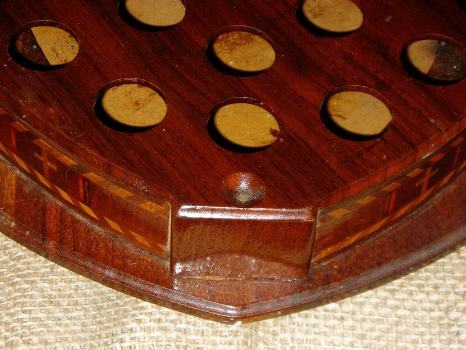 Antique Wood Inlaid Marquetry Communion Tray, Folk Art