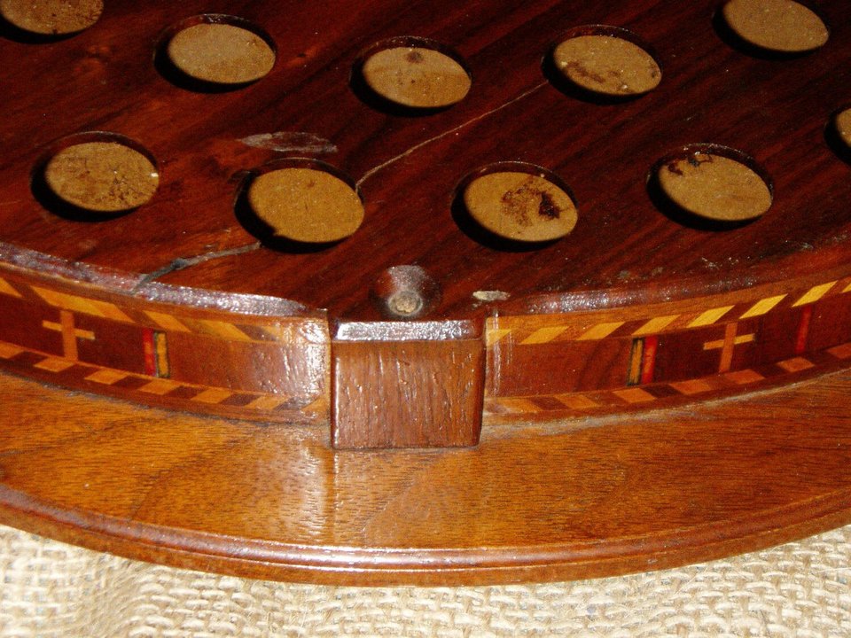 Antique Wood Inlaid Marquetry Communion Tray, Folk Art