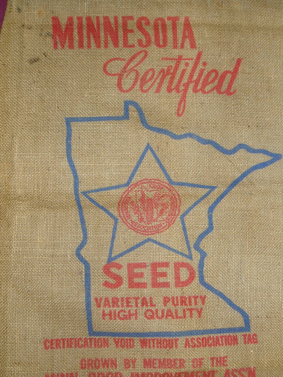 Burlap Sack, Minnesota Certified Seed, Map of State