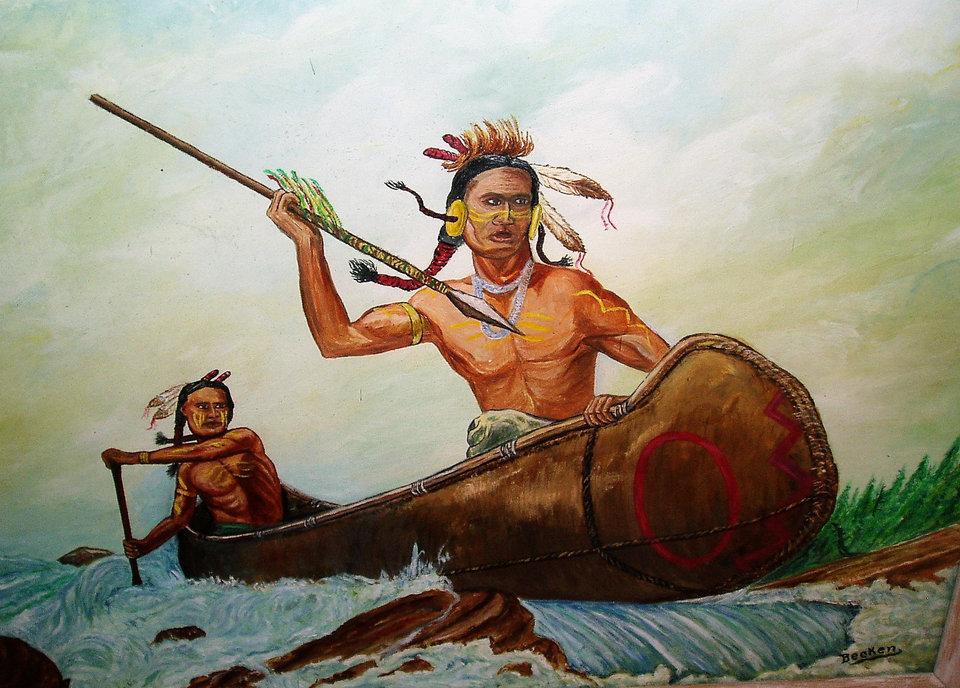 Original Vintage Oil Painting, Donald Becken, Indian Canoe, 16 x 20