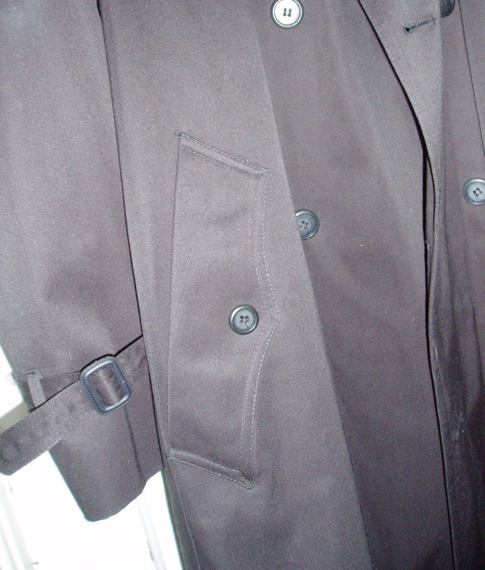 Vintage Towne London Fog Trench Coat, Zippered Liner, Size 44 Long, Black