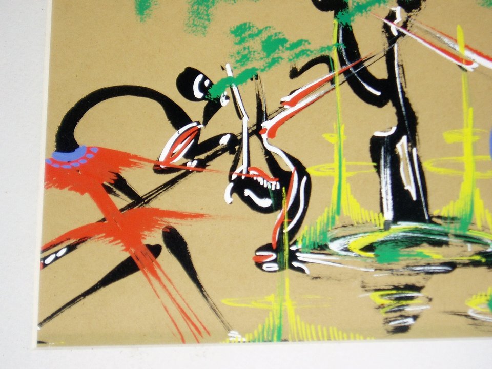 Kenyan Tribal Art, Painting, Kenyan Hunters
