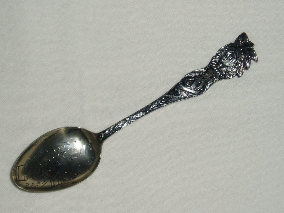 Sterling Silver Figural Spoon, Indian, Corn, Chickasha Okla., Free USA Shipping