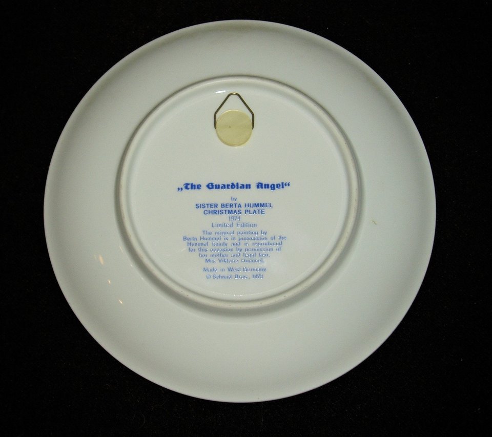 Schmid 1974 Christmas Plate, Guardian Angel