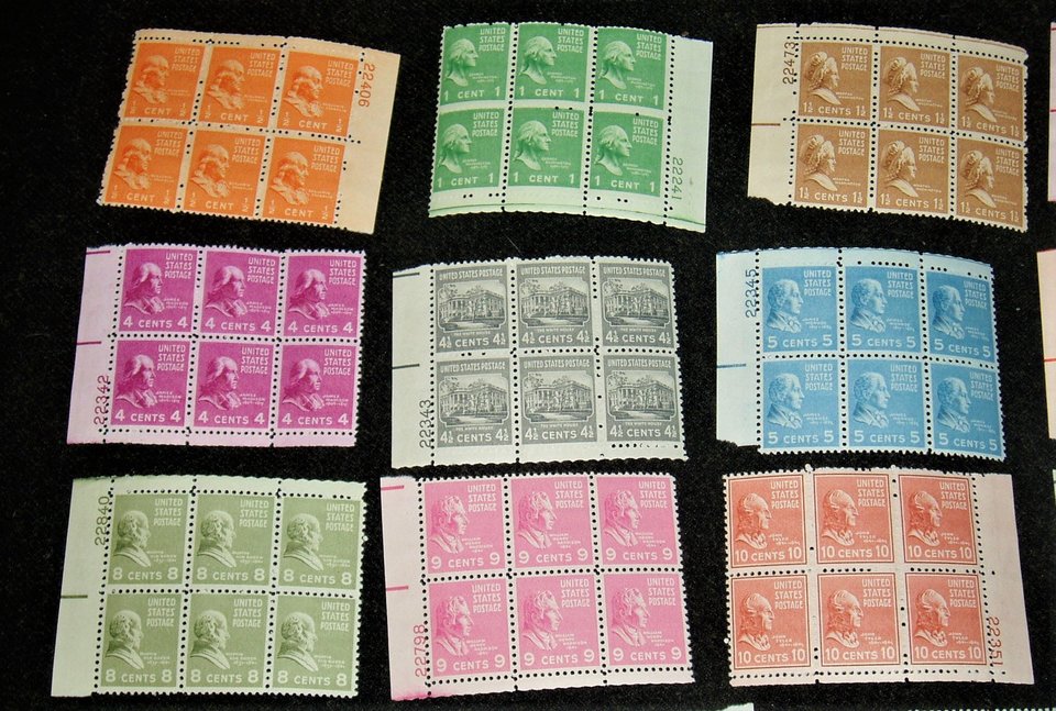 Postage Stamps, Plate Blocks Presidential Series, 1938, Scott Catalog #803-832, Add. Stamps Ship Free