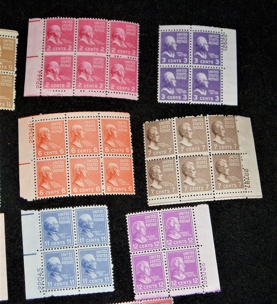 Postage Stamps, Plate Blocks Presidential Series, 1938, Scott Catalog #803-832, Add. Stamps Ship Free