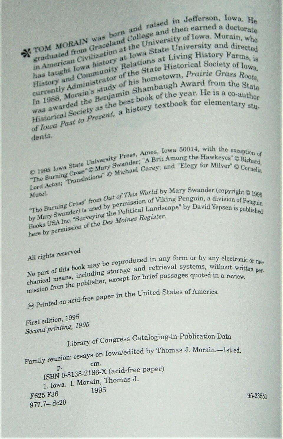 First Edition, Family Reunion, Essays on Iowa,