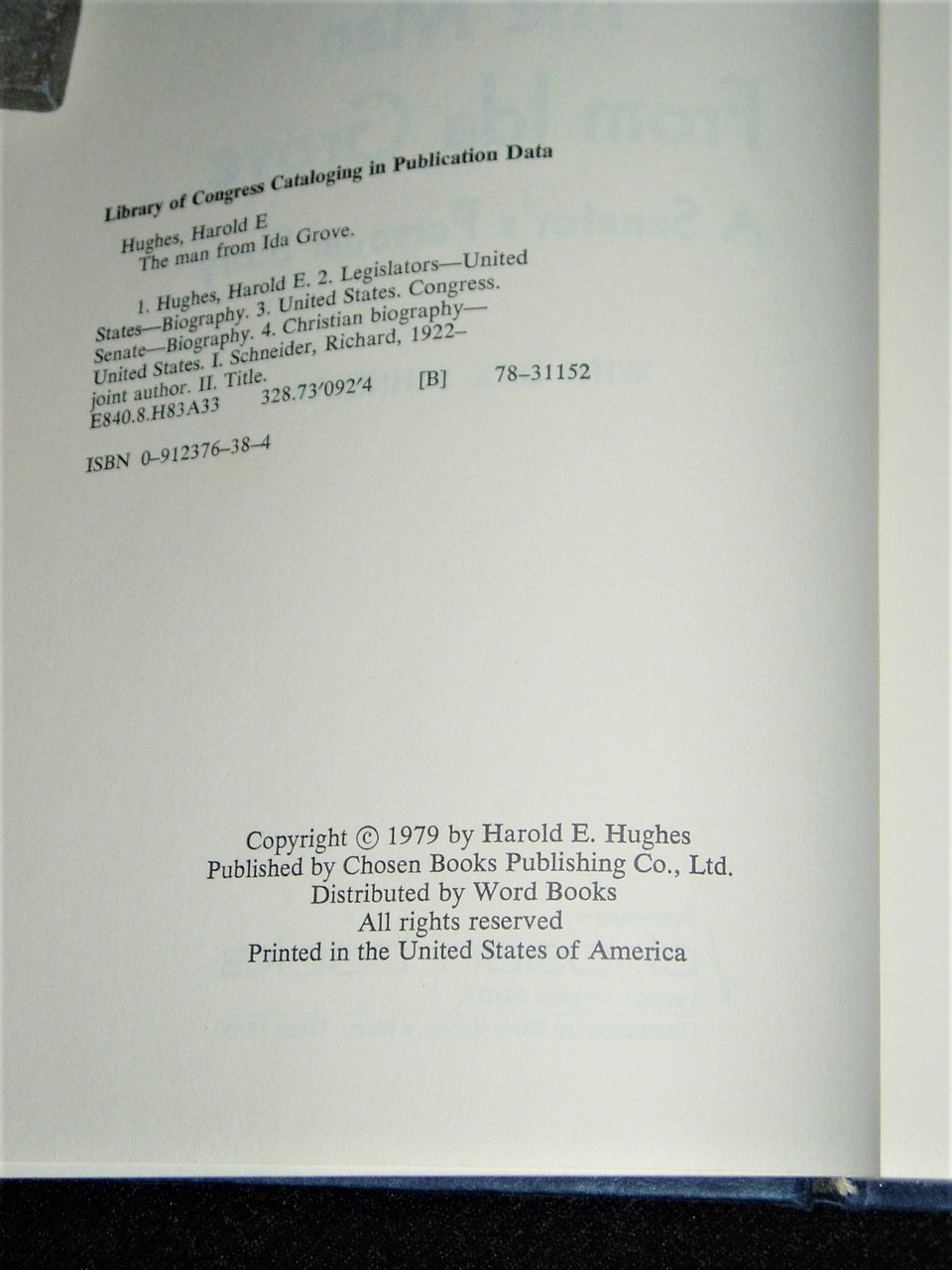 Autographed First Edition, Harold E. Hughes, The Man From Ida Grove
