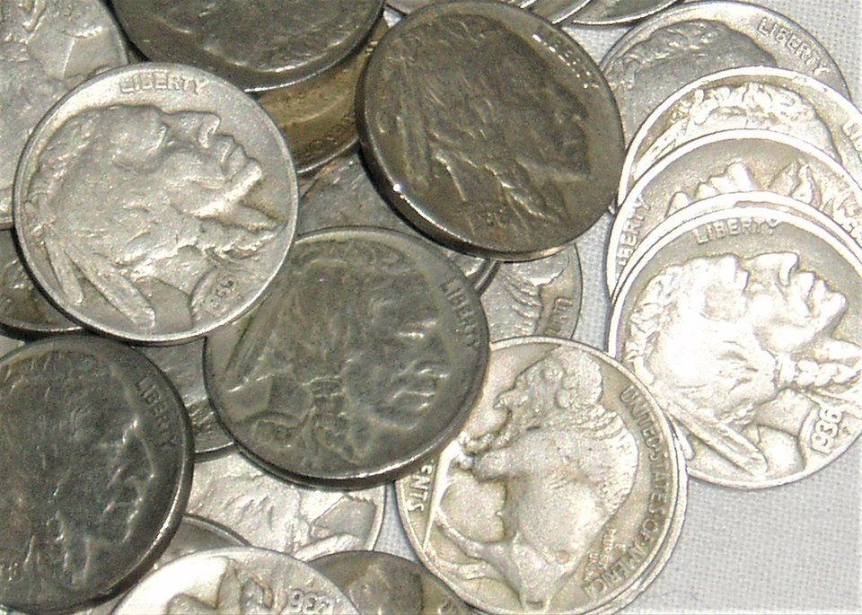 Buffalo Nickels x 10, Full Date, 1930's, Coin Collecting, Jewelry Supplies