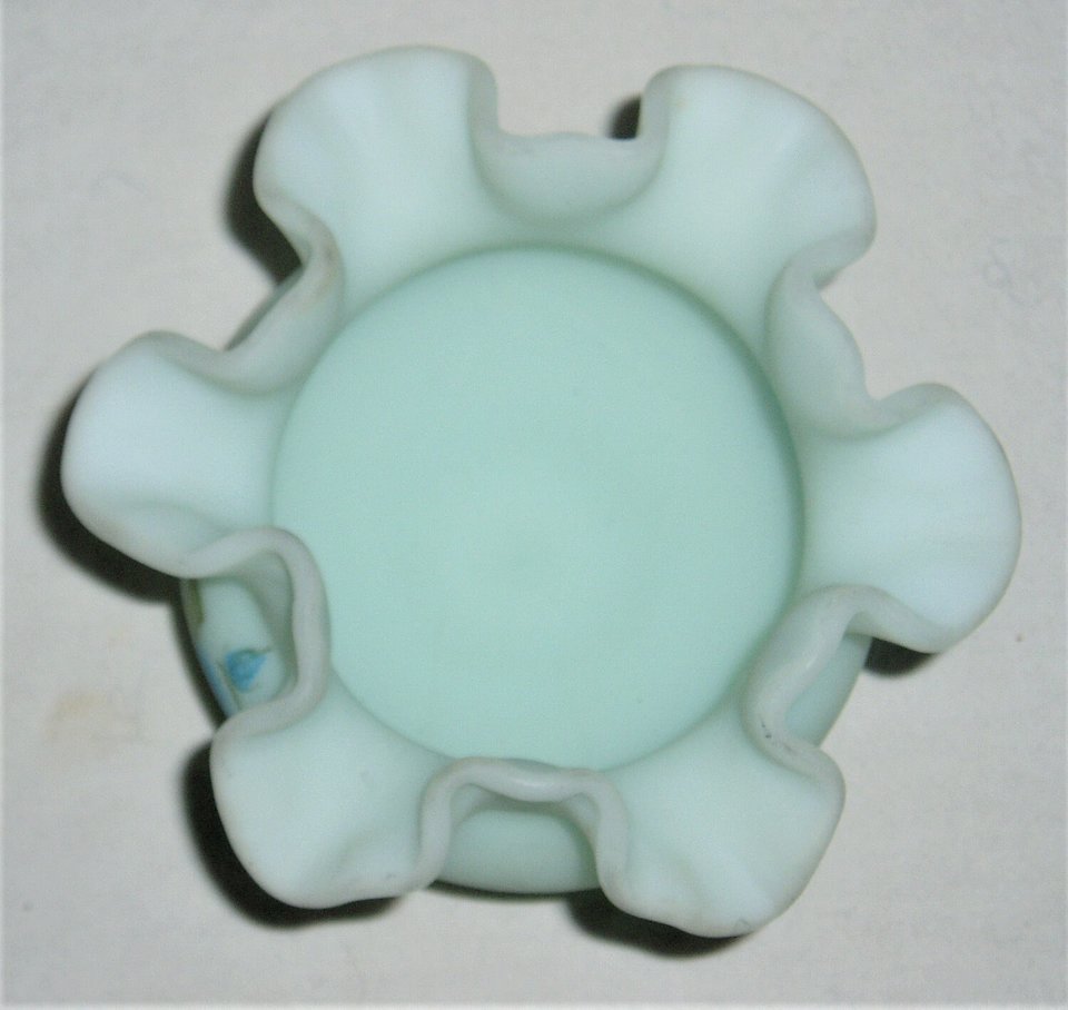 Fenton Rose Bowl, Blue Roses on Blue Satin Glass, 1978-83