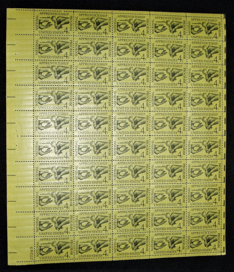 Mint 4c Stamp Sheet, Apprenticeship, Scott Catalog #1201 x 50 Stamps