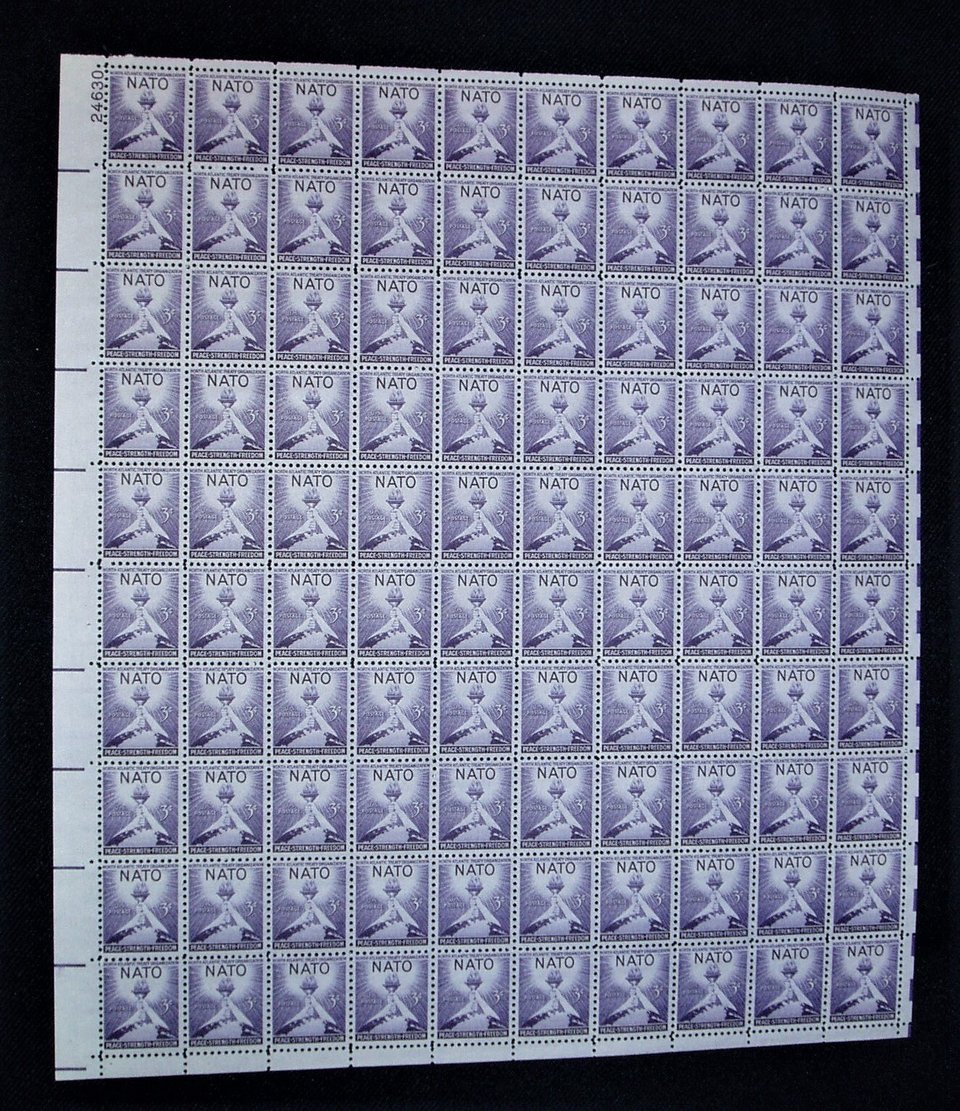 Mint 3c Stamp Sheet, NATO, Scott Catalog #1008 x 100 Stamps