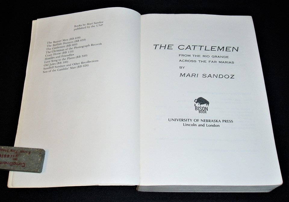 Novel, The Cattlemen, Mari Sandoz, 1978 Bison Book Paperback