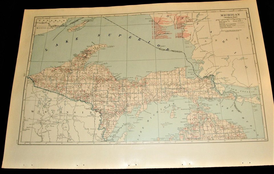 Map Page, Michigan, 1932, Large 13.5" by 19.75" 2 Full Pages