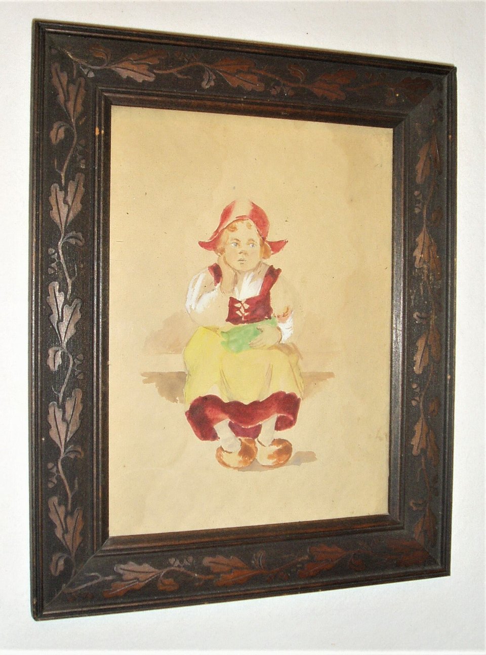 Antique Watercolors, Dutch Boy & Girl, Oak Leaf Frames