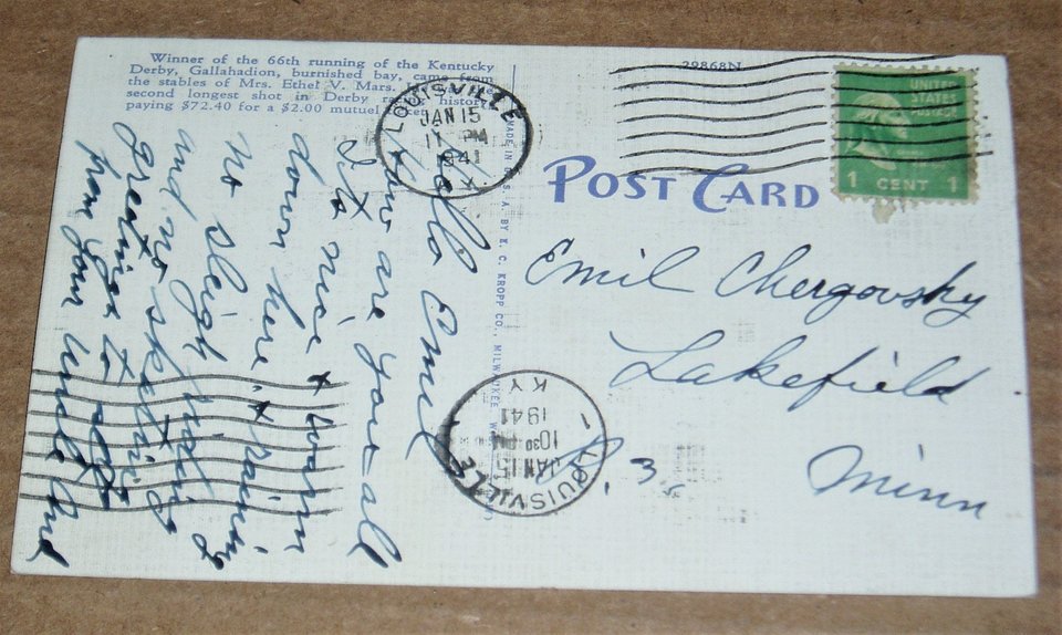 Antique Postcard,Gallahadion, Kentucky Derby Winner, Racing Horse, 2nd Card Ships Free