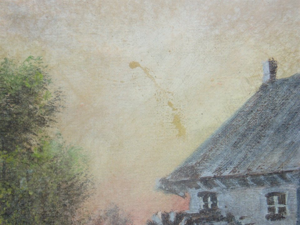 Antique Framed Painting, Old Mill, Signed