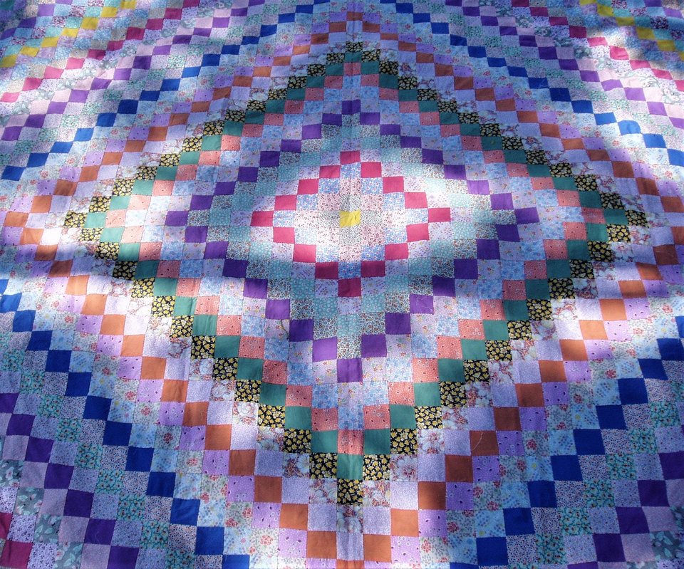 Antique Postage Stamp Quilt Top, Hand-Stitched, Handsewn, Around the World