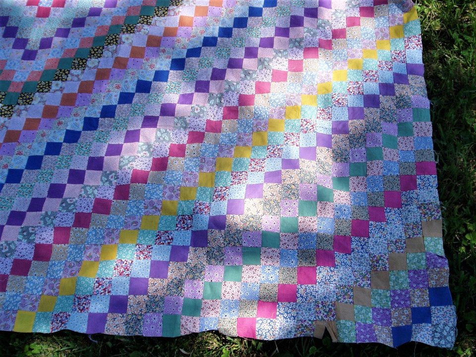 Antique Postage Stamp Quilt Top, Hand-Stitched, Handsewn, Around the World