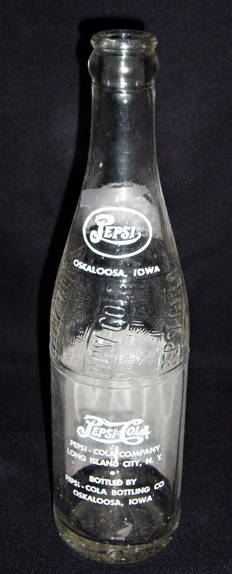 Pepsi-Cola Bottle, Oskaloosa, Iowa, Red White Blue, 1940's