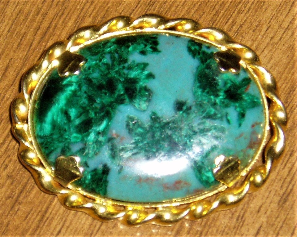 Vintage Malachite/Azurite Brooch Pin, New Old Stock