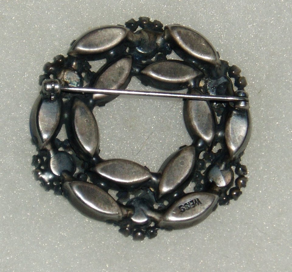 Vintage Weiss Pin Brooch, Signed, Blue-Green-White