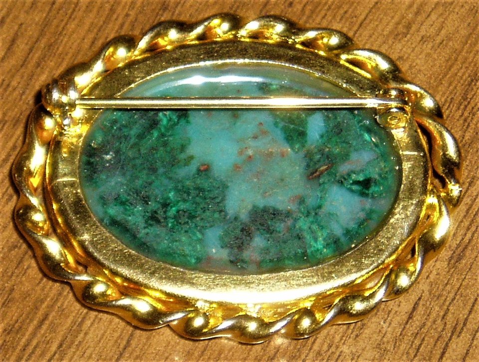 Vintage Malachite/Azurite Brooch Pin, New Old Stock