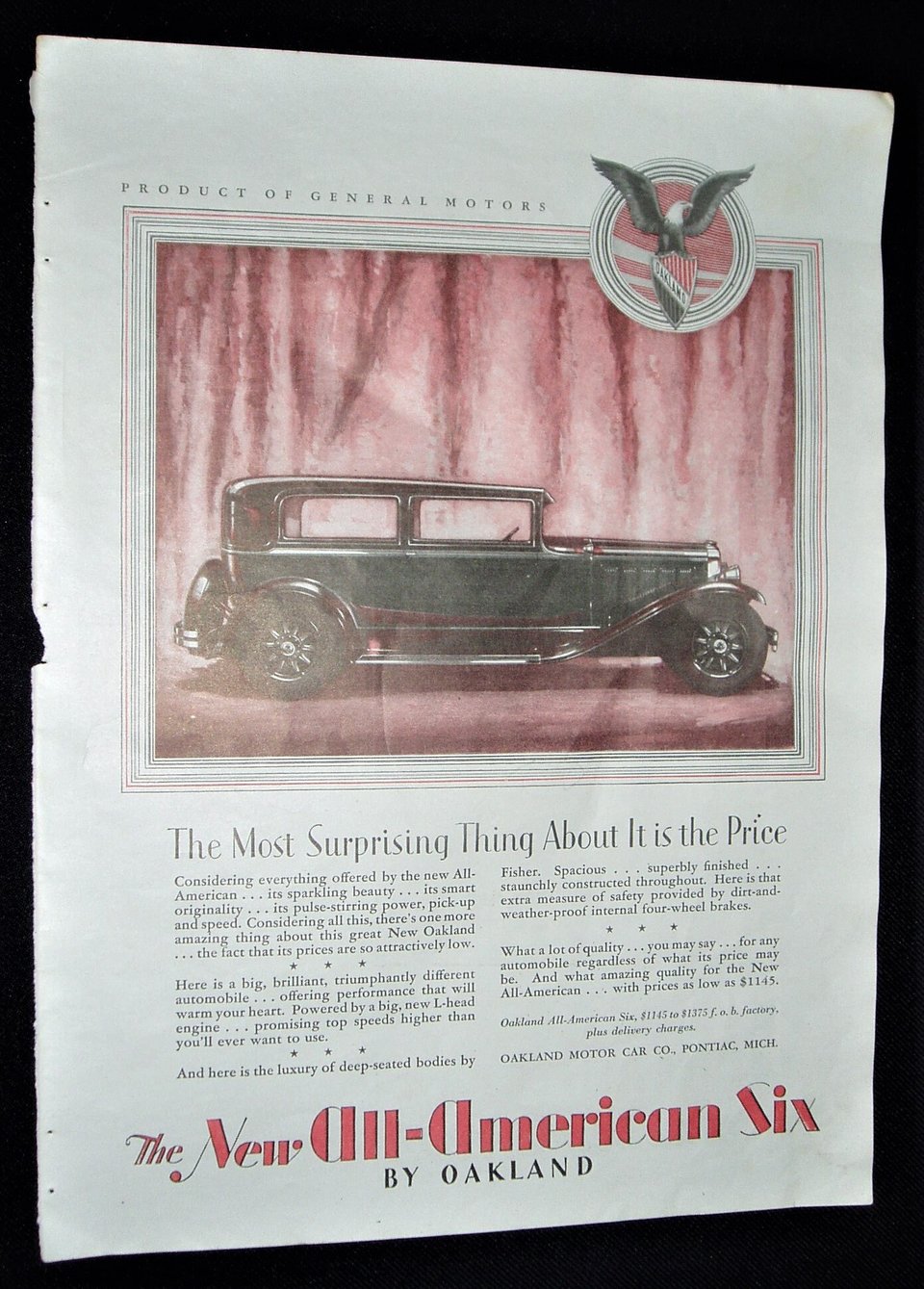 1929 Automobile Advertisement, Oakland All-American Six